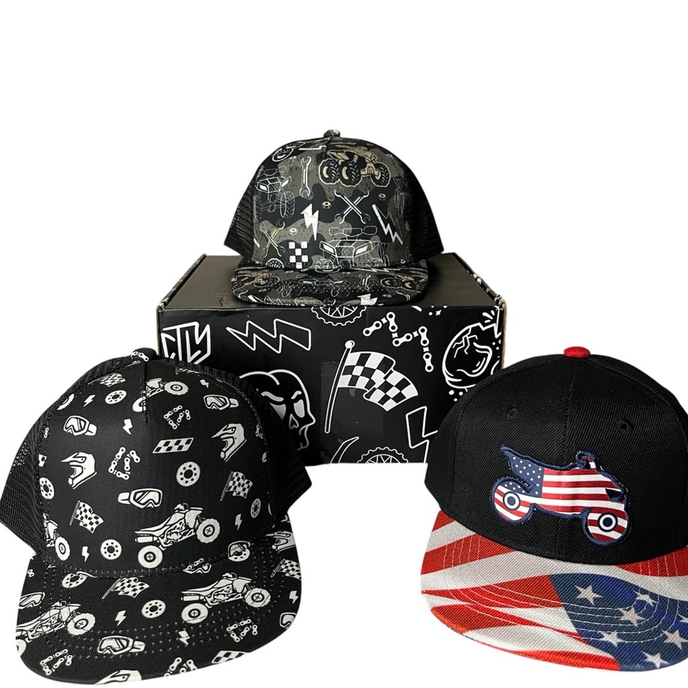 Kids Black and Red Graphic Hats Set